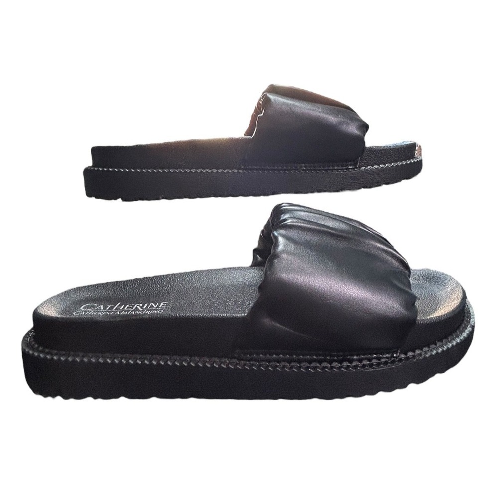 Catherine Malandrino Bubble Puff Slides Sandals Womens Sz 8 Black Casual Comfort - Picture 2 of 9